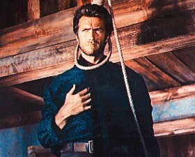 Clint Eastwood with a noose around his neck
