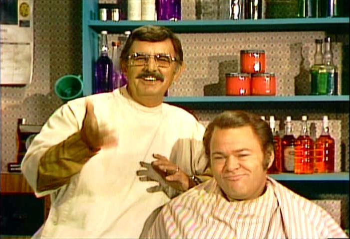 Archie Campbell's barbershop with regular customer Roy Clark