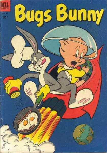 Bugs Bunny and Porky Pig in a space ship