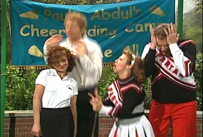 Paula Abdul, David Duchovny, Cheri Oteri, Will Ferrell as SNL Spartan Cheerleaders