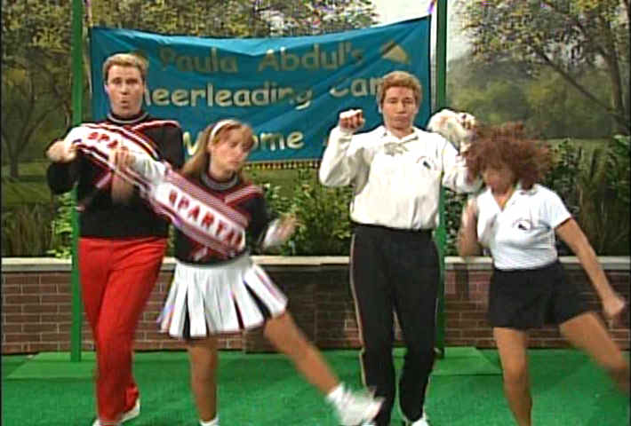 Paula Abdul, David Duchovny, Cheri Oteri, Will Ferrell as SNL Spartan Cheerleaders