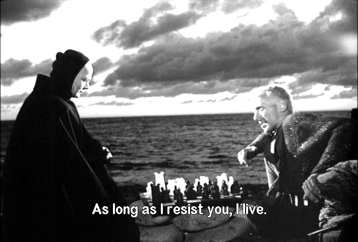 Bengt Ekerot and Max von Sydow - the knight playing chess with Death