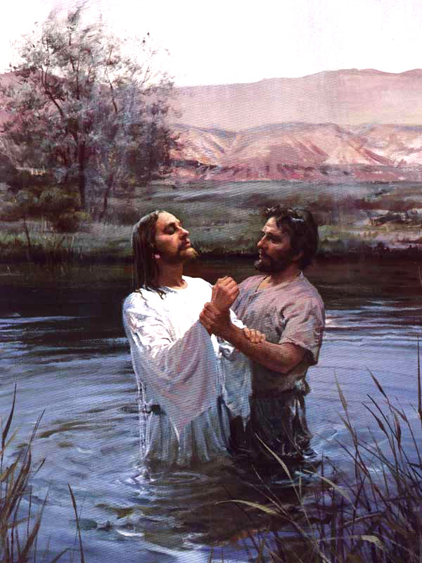 John the Baptist baptizing Jesus Christ - painting by Harry Anderson