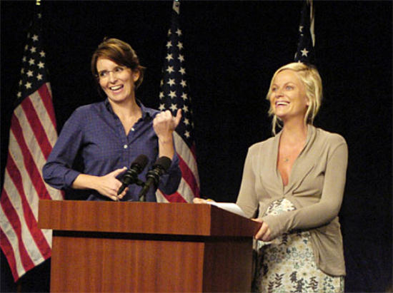 Tina Fey as Sarah Palin, Amy Poehler as Hillary Clinton, 9-13-2008