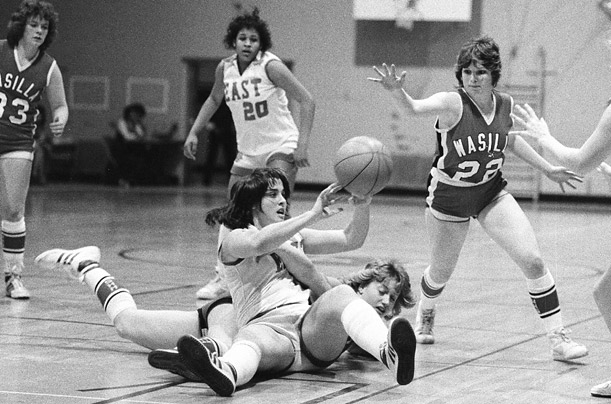 number 22 Sarah 'Barracuda' Heath, the 1982 state championship team point guard