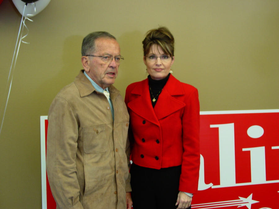 Ted Stevens and Sarah Palin in an uncomfortable embrace