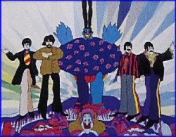 animated John Lennon, George Harrison, Paul McCartney and John Lennon from Yellow Submarine